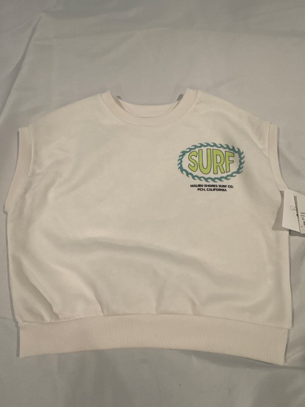 Title: Kid’s Cream Malibu Shores Surf Graphic Sleeveless Sweatshirt size 3T